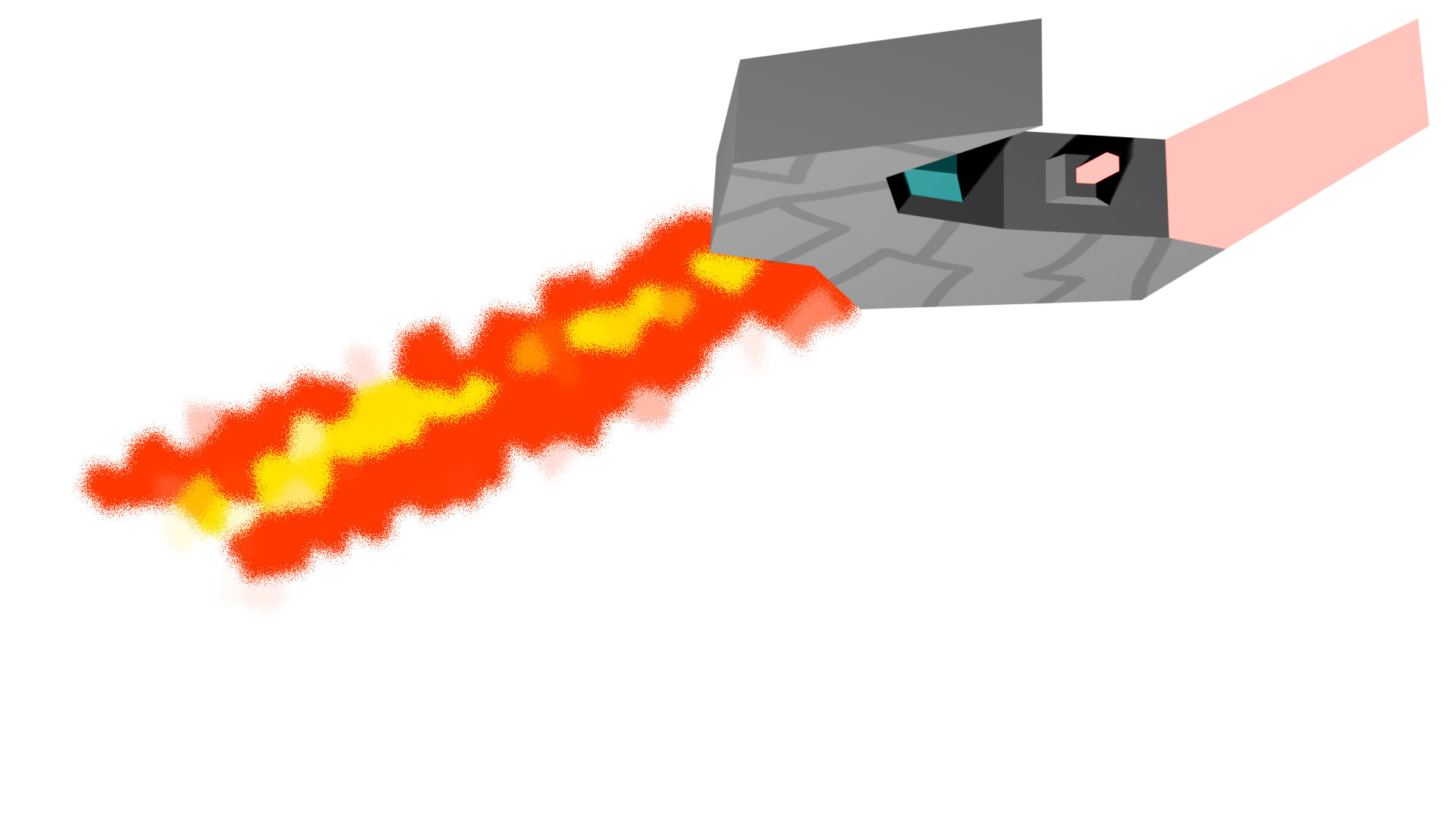 3D render of the Claw, one of the ships in the Galactic Frontline universe. It has an angular design, with two claw-like protrusions shielding a cockpit and turret. A fiery engine plume shoots out from behind it.